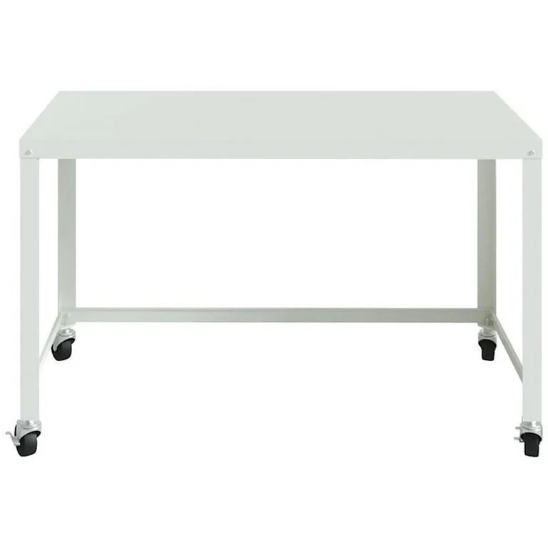 CB2 55” Modern Durable Metal 2 Casters Mobile Desk in White