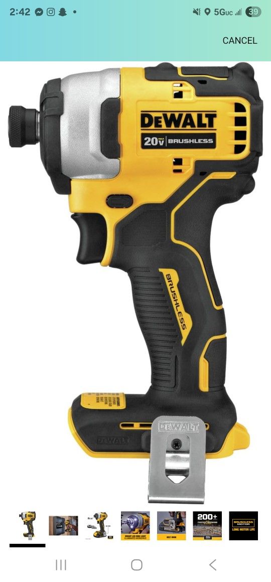 DEWALT ATOMIC 20V MAX* Impact Driver, Cordless, Compact, 1/4-Inch,