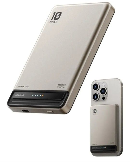 Kuulaa Magnetic Battery Pack 10000mAh, Ultra Slim Portable Charger (0.51in) with LED Indicator,PD 20W USB-C Fast Charging & Strong Magsafe Wireless Po