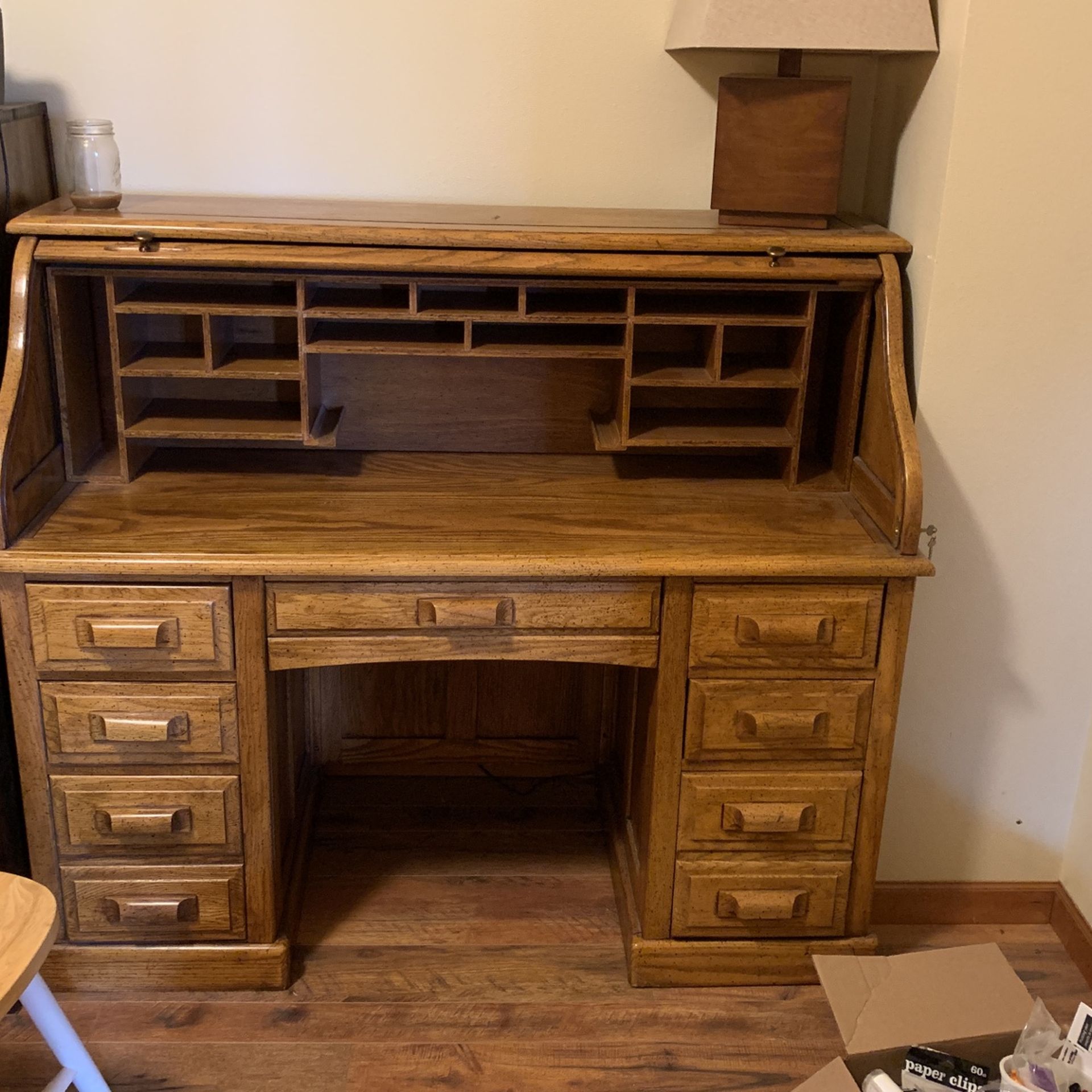 Solid Wood Locking Secretary Roll Top Desk