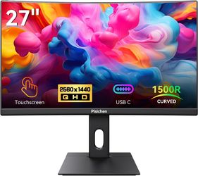 Pisichen Curved 27 Inch Touchscreen Monitor, QHD 2K 2560x1440 85Hz # 1273R Y2