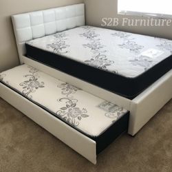 Full Twin White Trundle Bed With Ortho Mattress Included 
