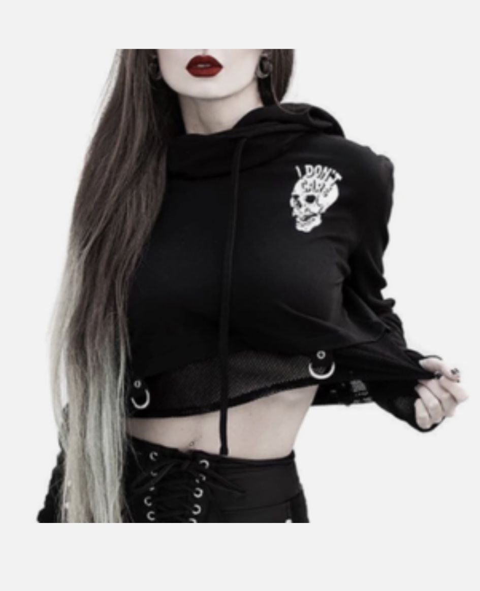 Skull I Don’t Care Crop Hoodie