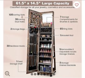 64 inch Jewelry Organizer Lockable Jewelry Cabinet Armoire Coffee Brown