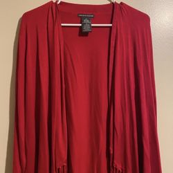Chelsea & Theodore Red Women's Open-Front Fringe Long Sleeve Cardigan Sweater Size Small
