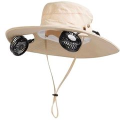 2-in-1 Beige Wide Brim Fan Hat  with Detachable Neck Fan UPF 50+ MSRP $60 NEW