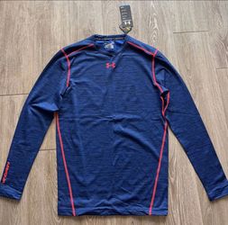 Under Armour ColdGear Compression Shirt Mens L Blue Red Long Sleeve NWT
