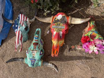 Painted Cow Skulls With Horns