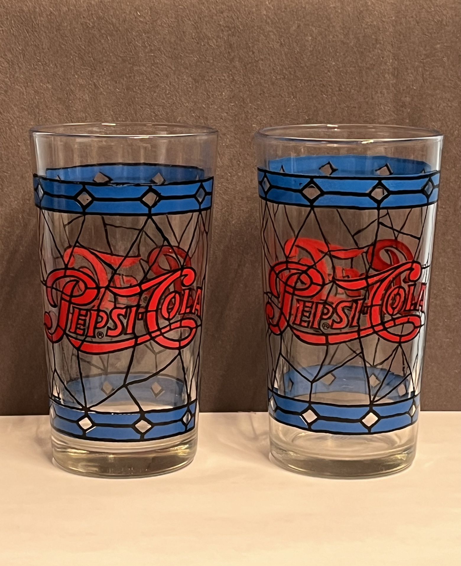 2- 8oz Pepsi Cola Tiffany Style Glasses