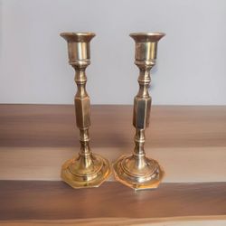 2 Vintage MCM Brass Candlesticks Taper Candle Holders 7.75” high