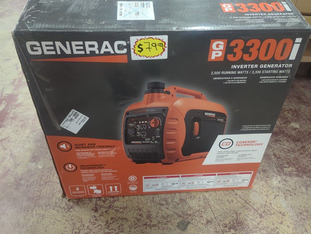 Generac
3300 / 2500-Watt Gas Powered Recoil Start Inverter Generator with COSense - GP3300i
