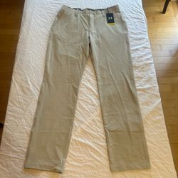 NWT Under Armour Men’s 36x34 Straight UA Chino Golf Pants Tan Flat Front $85 NEW