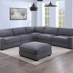 New 127x127 Corduroy Sectional Couch With Ottoman / Free Delivery 