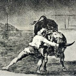 MARTINCHO USES BANDERILLAS Original Antique Vintage Fine Art GOYA Spain Print of Etching 1960’s Printed Collectible Bull Fighting Spanish Bullfighting