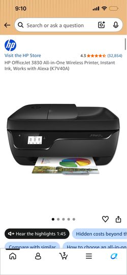 HP OfficeJet 3830 All-in-One Wireless Printer, Instant Ink