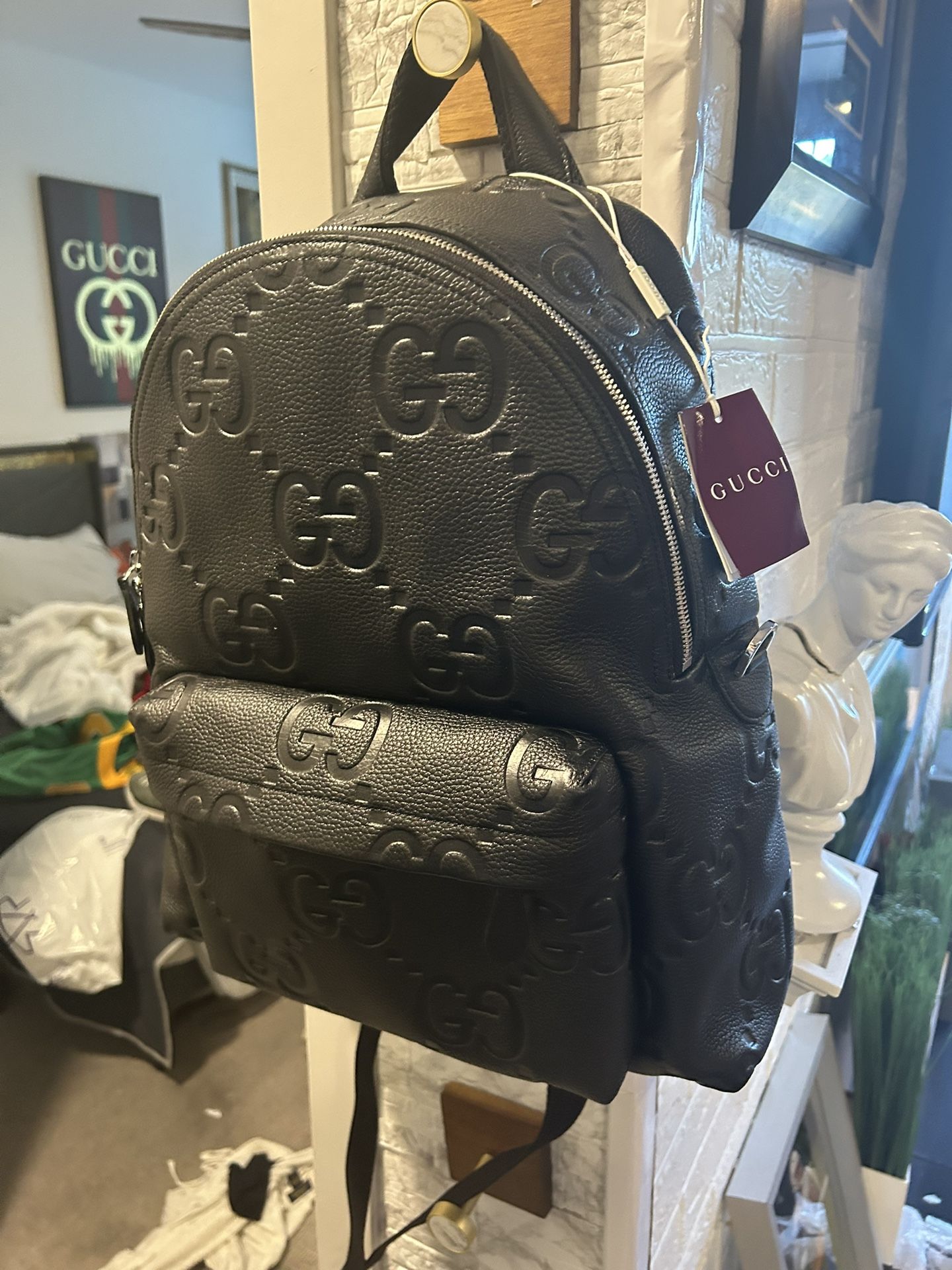 Authentic Gucci Black Calfskin Jumbo GG Men’s Backpack
