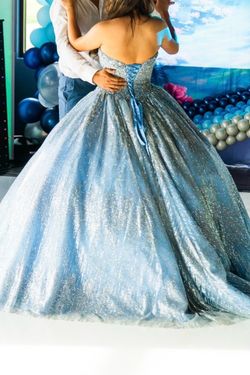 Ice Blue Glitter Quinceañera Dress - Strapless Corset Ball Gown
