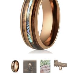 Men’s Ring Size 9.5  WHISKY BARREL X ABALONE SHELL ROSE GOLD TUNGSTEN RING