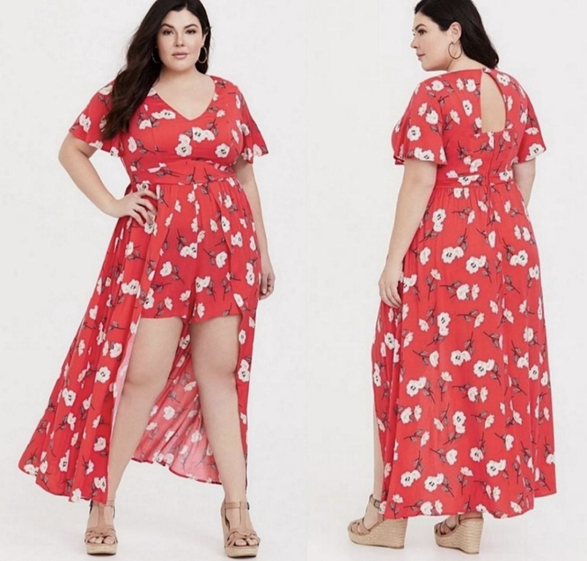 Torrid Red Floral Maxi Challis Walkthrough Dress - Size 26