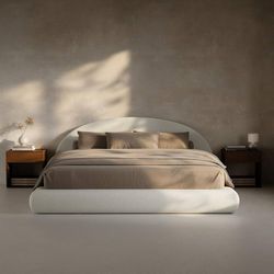 AirFrame King Size Half-Moon Upholstered King Platform Bed Frame, Boucle Curved Arched Base, 6-Inch Thickness Headboard, 5 Inch Fully Round Cushioned 
