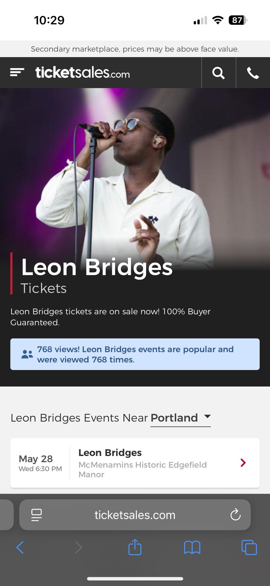 2 Tickets Leon Bridges May 28