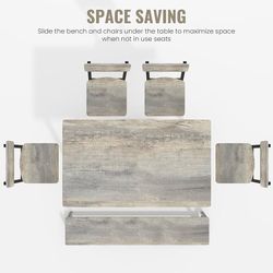 Dining Table Set for 6, Modern Kitchen Table Set with Chairs and Bench,6-Piece Dining Room Table Set with Metal Frame & MDF Board, Table & Chairs Set 