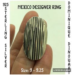 Dominique Dinouart 925 Sterling Silver Oval Concave Textured Ring 9 - 9.25