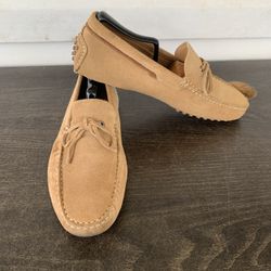 ZARA Men’s Moccasin Loafer Suede Leather Tan Flat Slip on Shoes Size 8/41