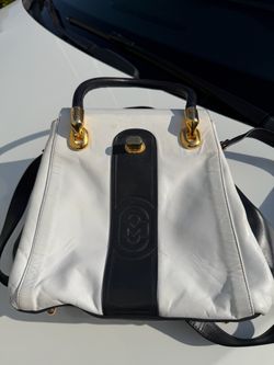 White and Navy blue leather bag