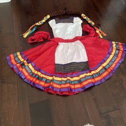 Childs Traditional Folklorico dancing costume with hair accessory
