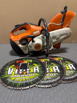 STIHL TS 420 14” Gas Handheld Cut-Off Concrete Saw + 3 x14” Diamond Blade