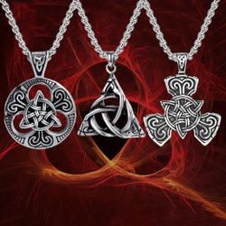 3-Pcs Nordic-Inspired Viking Pattern Titanium Steel Amulet Talisman Pendant 24" Necklaces