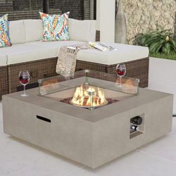 COSIEST Square Outdoor Sandstone Propane Fire Pit w Wind Guard, CSA Certified, 50,000 BTU Stainless Steel Burner, 35-inch, Free Lava Rocks and Rain Co