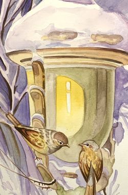 Water Color On Water Color Painting (Birds In Love)