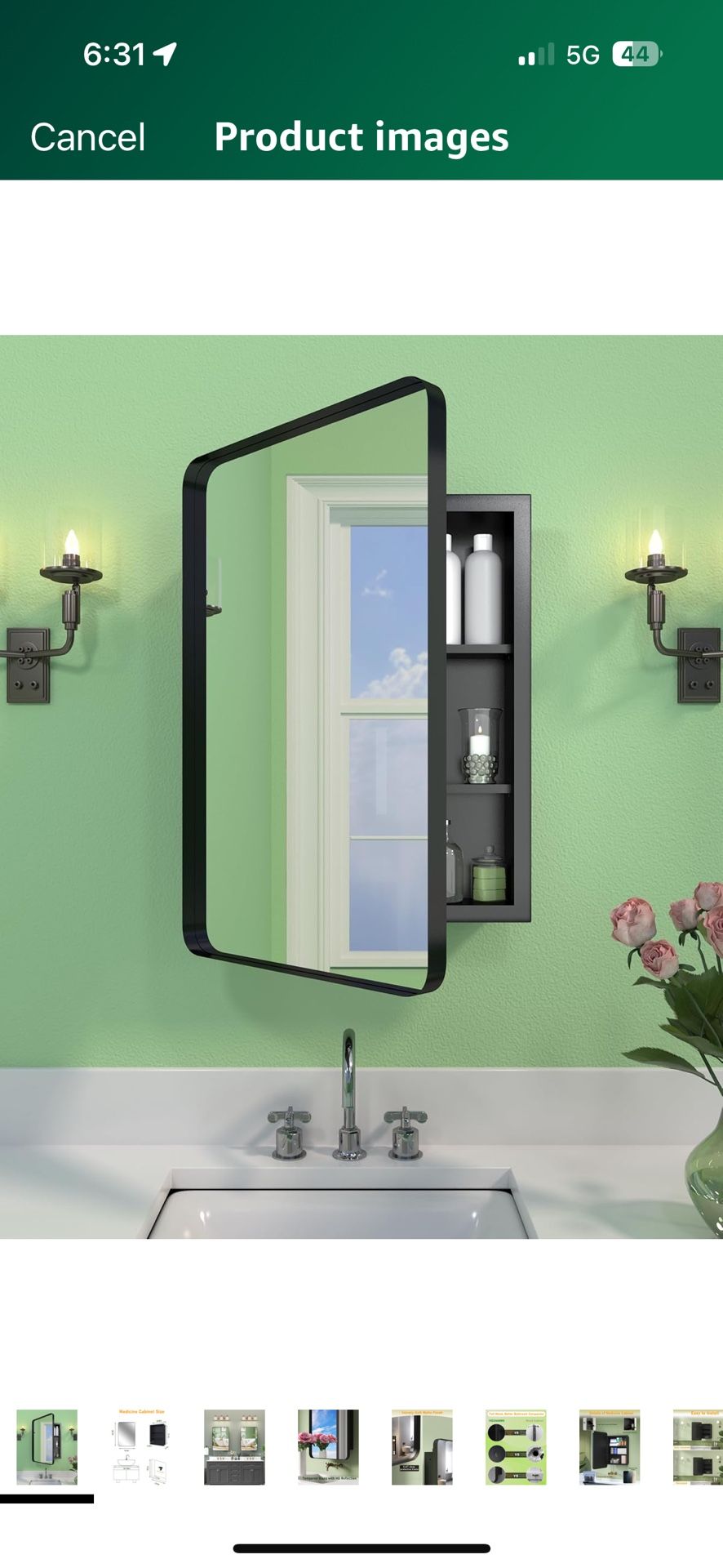 16x24 Inch Black Mirror Medicine Cabinet Metal Framed