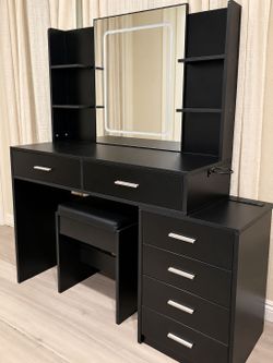 Vanity Desk with Drawers & Shelves