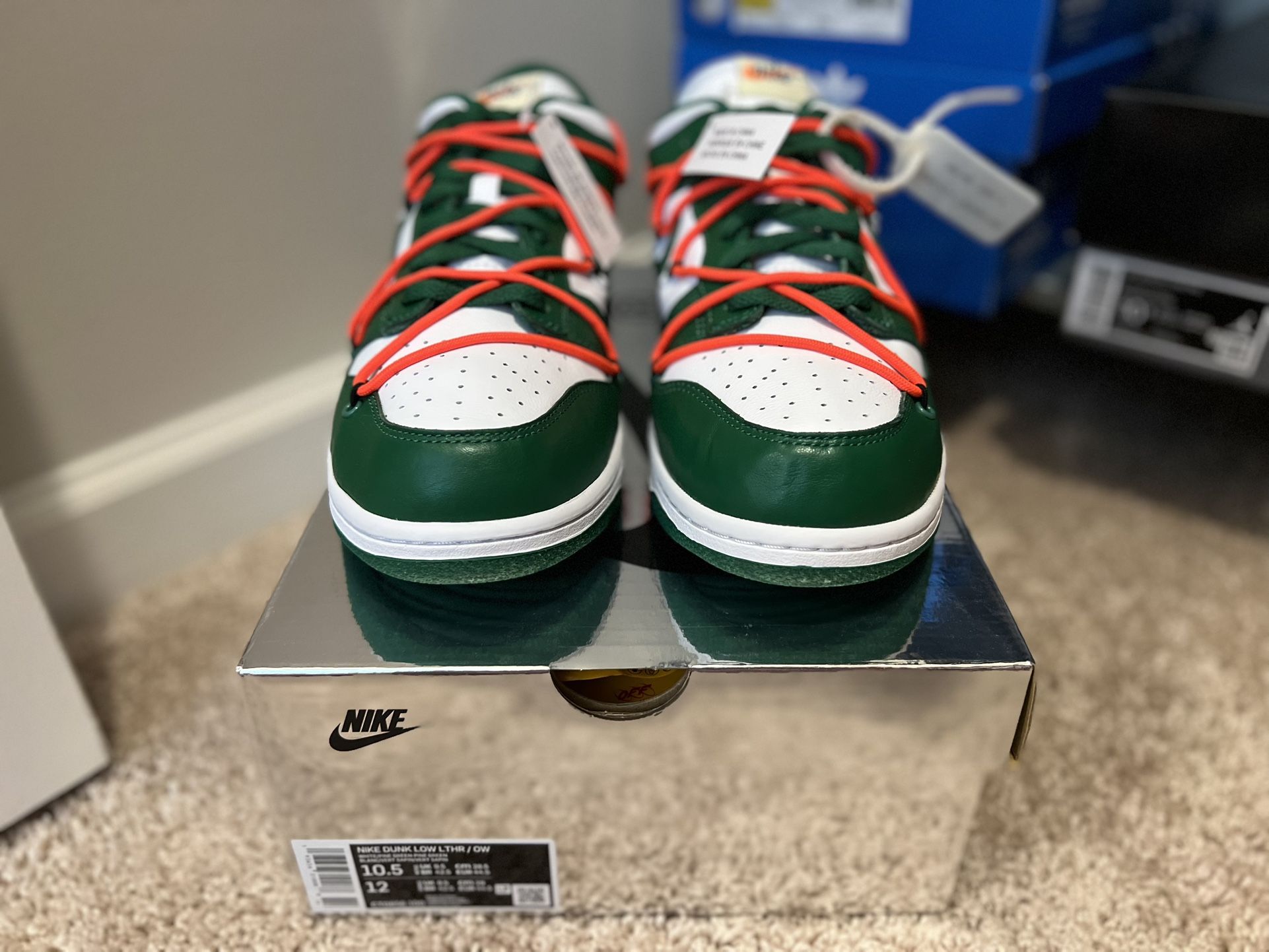 Off White X Nike Dunk Low Pine Green Size 10.5