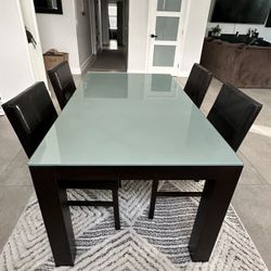 Glass Top & Solid Wood Table 6 Dining Chair Set