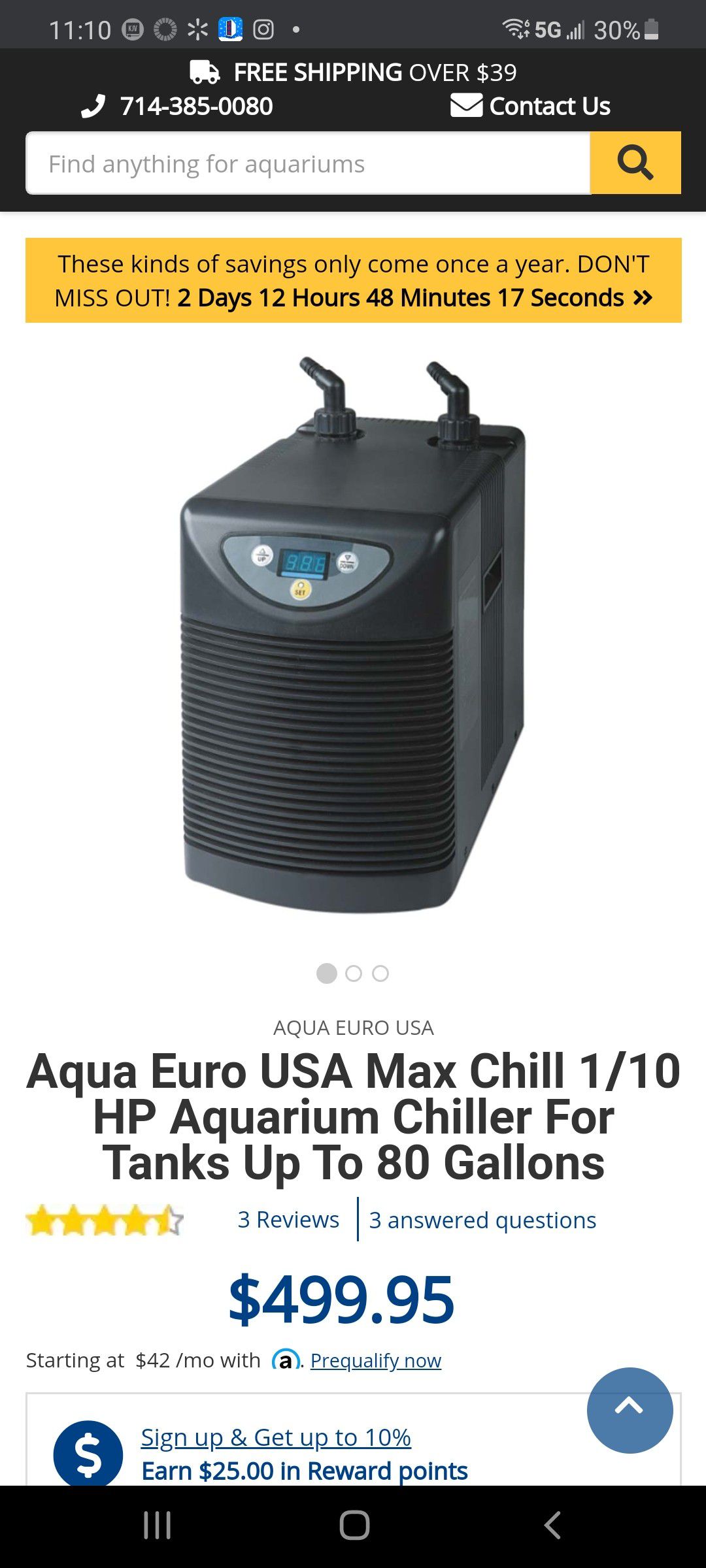 Aqua Euro USA Max Chill 1/10 HP Aquarium Chiller