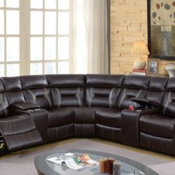 Brand New Brown Leather Reclining Sectional Sofa