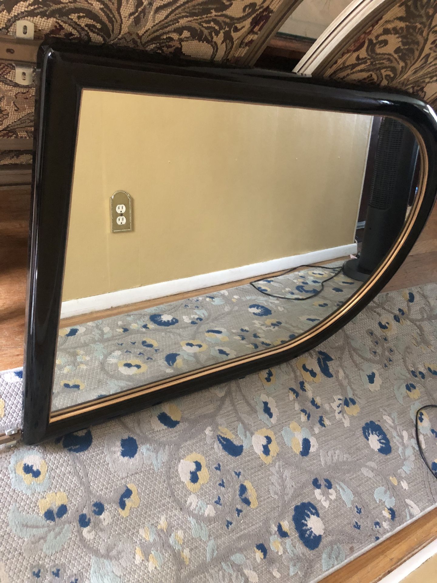 Beautiful Black Lacquer Mirror With Ready To Hang Brackets