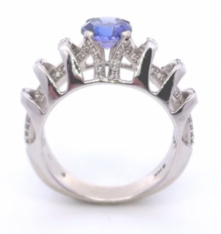 *ONE OF A KIND* CUSTOM MADE WOMEN’S 1CT. TANZANITE w/DIAMONDS 14KT WHITE GOLD RING SIZE 7