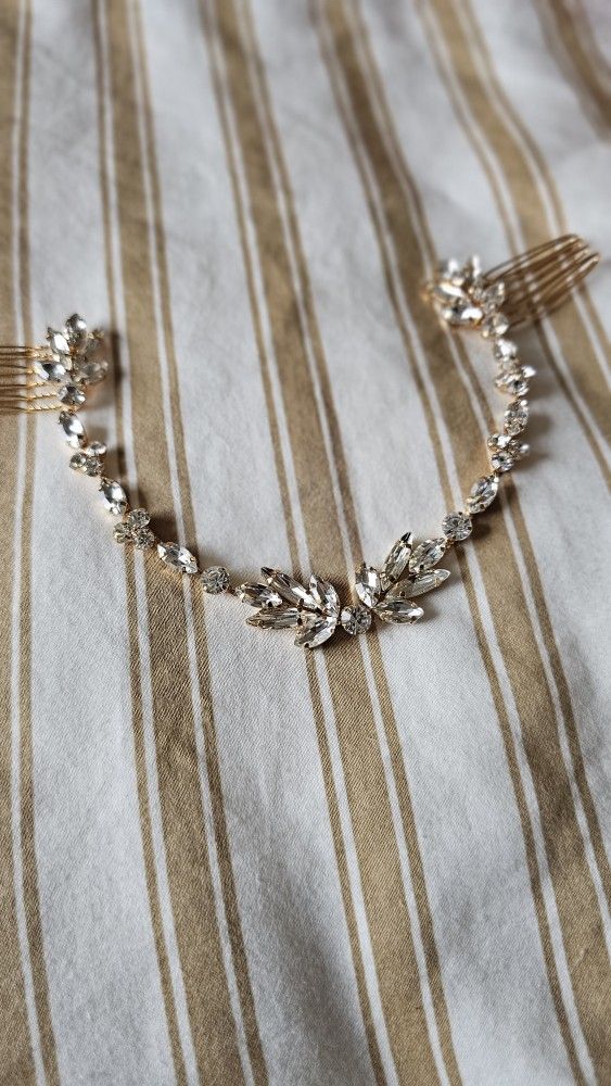 Wedding bachelorette bridal shower jewel hair piece gold