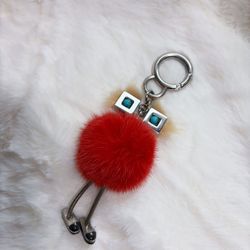 Fendi Red/Peach Fur Hypnoteyes Chick Pom Pom Bag Charm