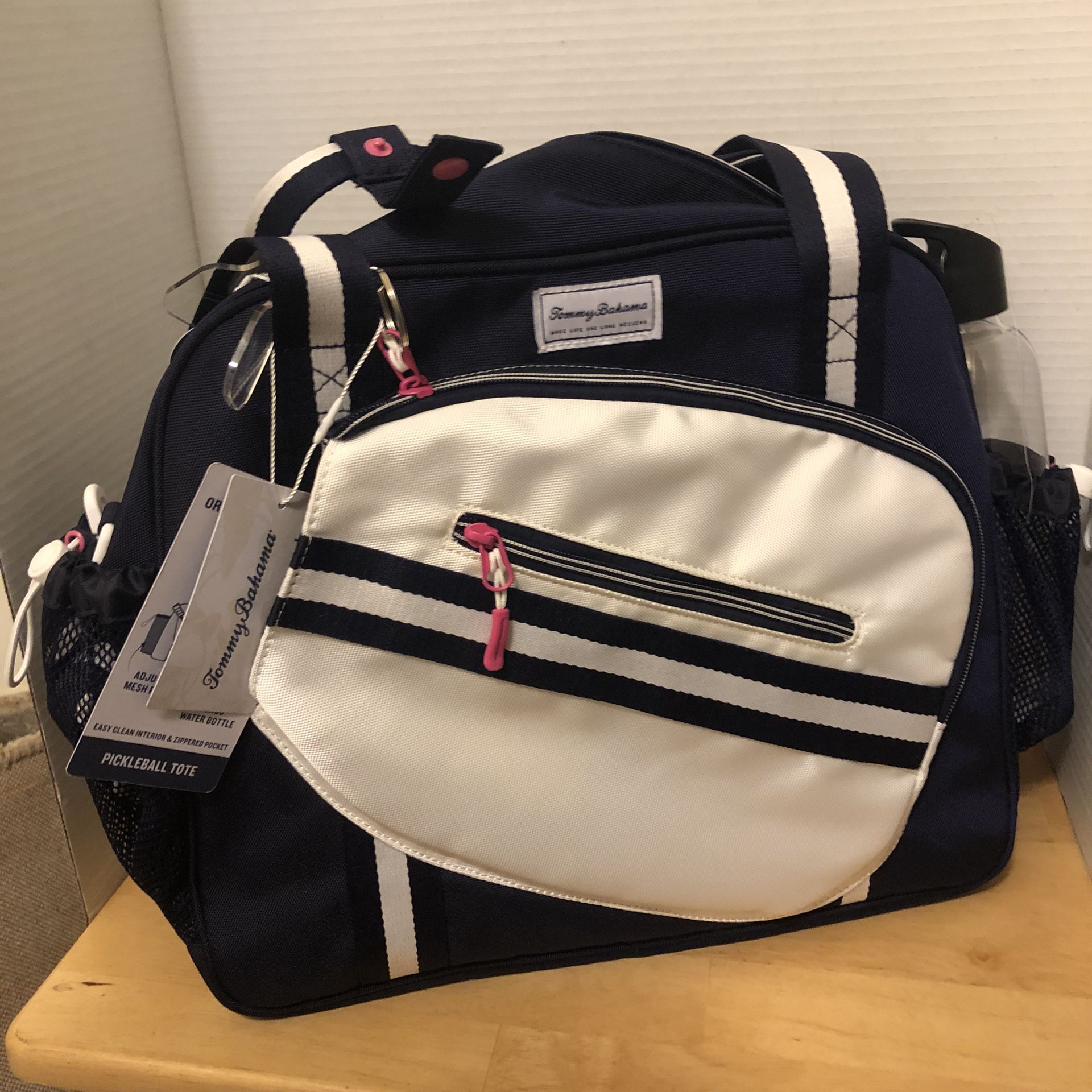 Tommy Bahama Pickleball Tote Bag, Navy Blue & White With Pink Zippers New With Tags , Sports Bag
