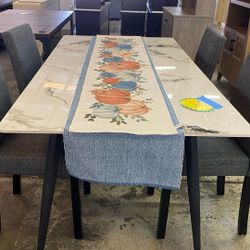 🍽 5-Piece Modern Dining Set with Marble-Style Table – $250 • 🤍 Rectangular sintered stone tabletop — elegant white marble look, scratch & scuff resi