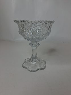 Cut Crystal Glass Pedestal Compote Bowl