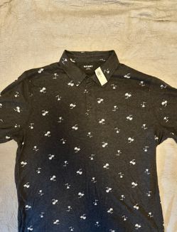 Old Navy Men’s Relaxed Fit Polo – Charcoal with White Palm Tree Print – Size XLT