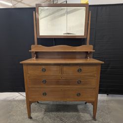 Classic Wooden Dresser with Tilting Mirror and Shelf
