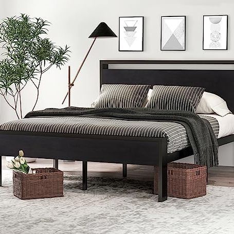 Stylish Black Queen Size Bed Frame with Headboard